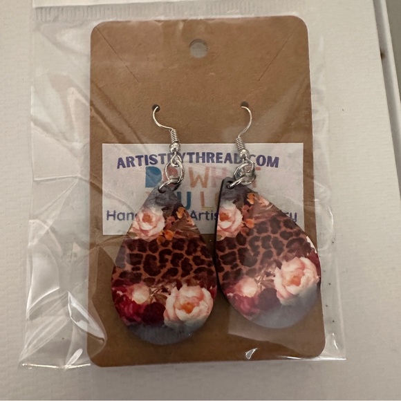 Handmade Teardrop floral animal print earrings - Picture 2 of 2